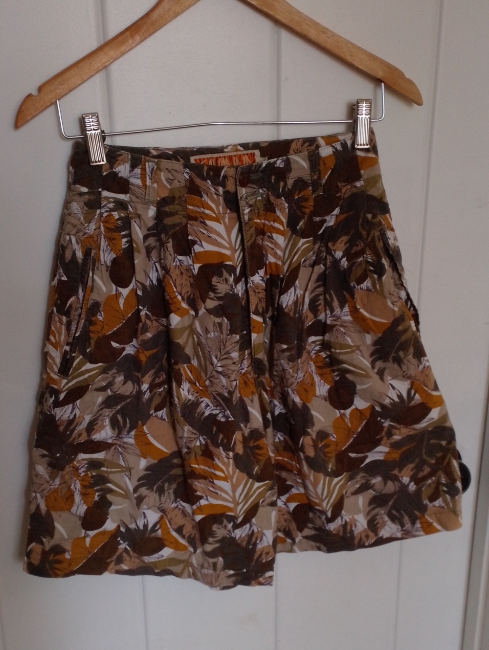 Vintage Savannah Tropical Leaf Print High Waisted Brown & Mustard Shorts